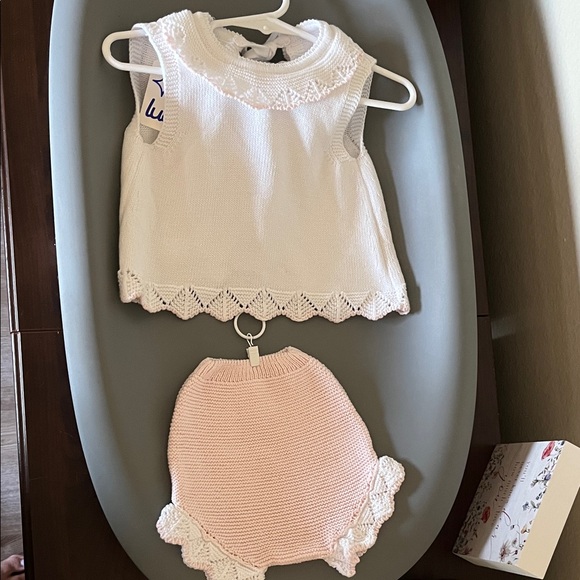 Charming White and Pink Lace Baby Set